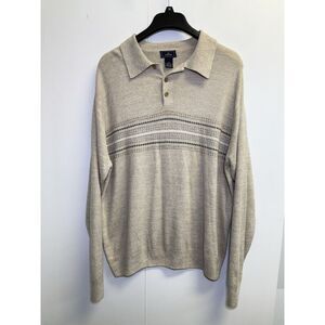Dockers Knit Polo Sweater Men's L Large Long Sleeve Tan Brown Regular Fit Collar
